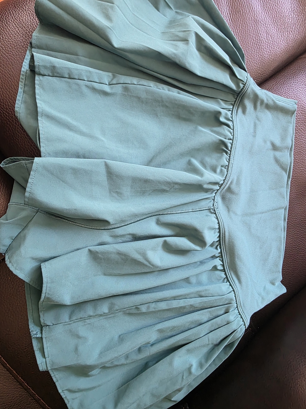 Light Teal Mini Skirt with Gathered Waist